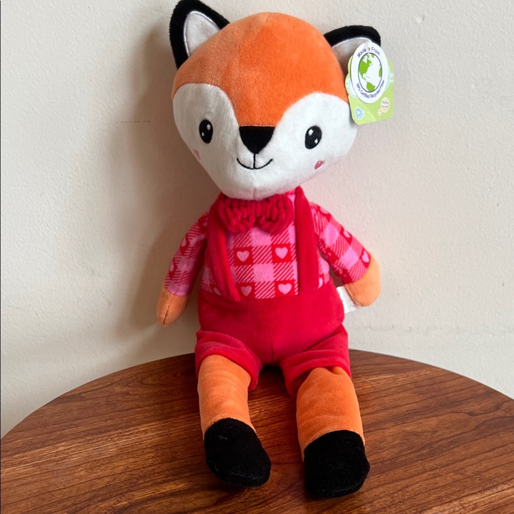 Fox Plush Toy - Orange and Red with bow tie NWT rattle and crinkle ears